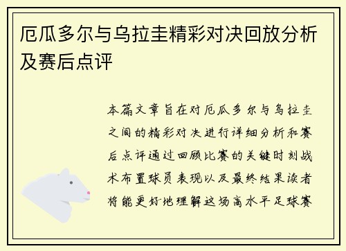 厄瓜多尔与乌拉圭精彩对决回放分析及赛后点评