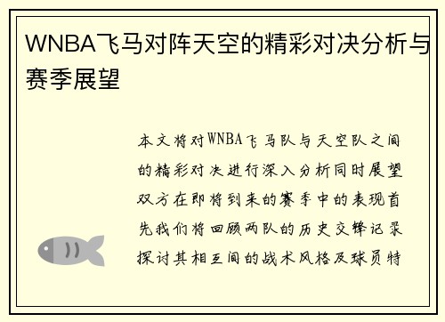 WNBA飞马对阵天空的精彩对决分析与赛季展望
