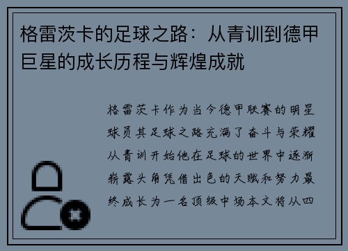 格雷茨卡的足球之路：从青训到德甲巨星的成长历程与辉煌成就
