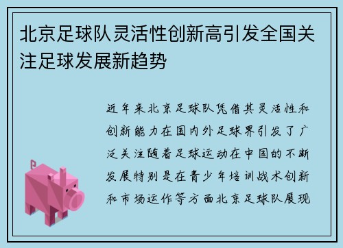 北京足球队灵活性创新高引发全国关注足球发展新趋势